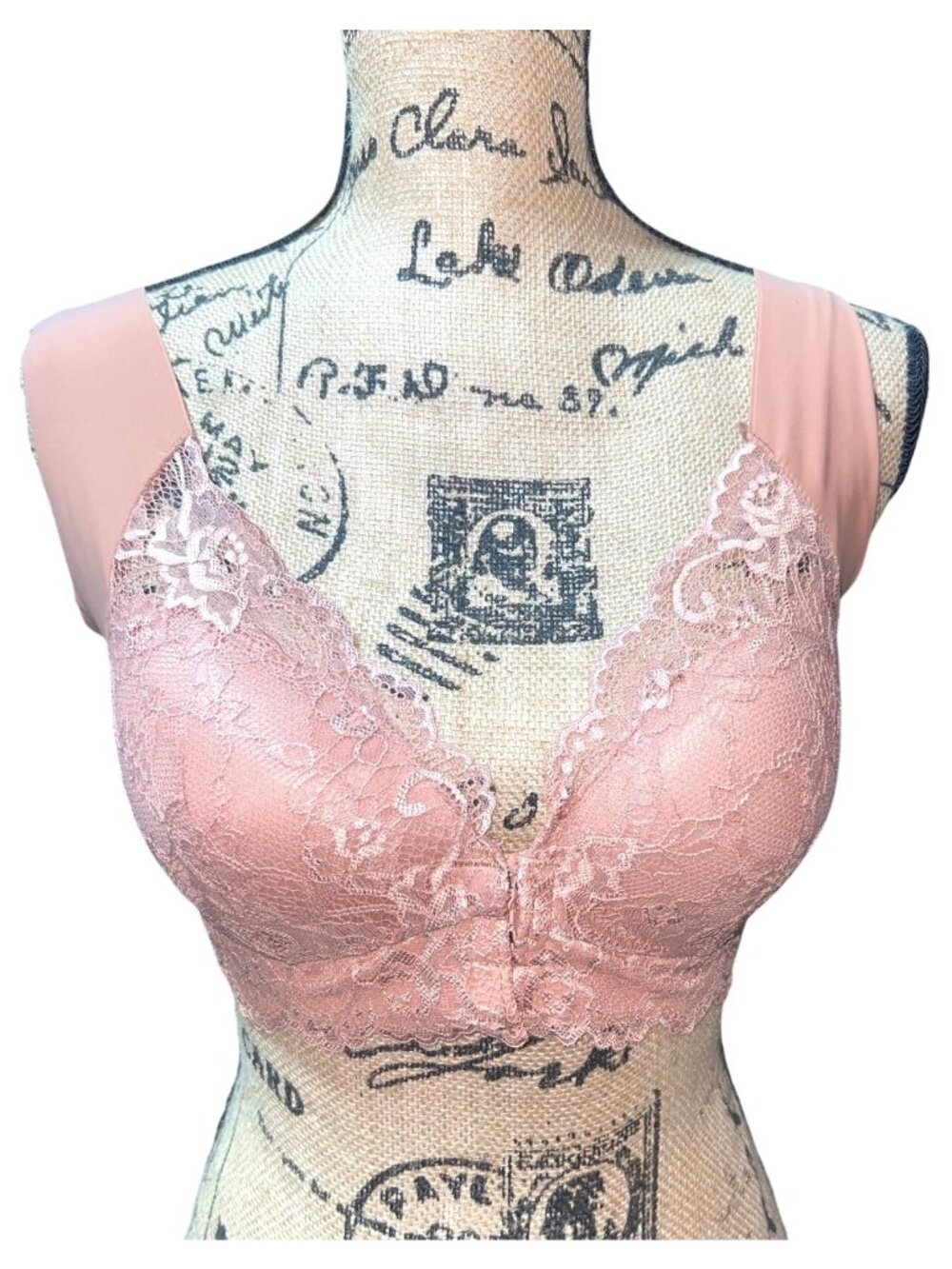 New Lace Wireless Front-hook Bra w Wide Straps and Soft Back Support XL